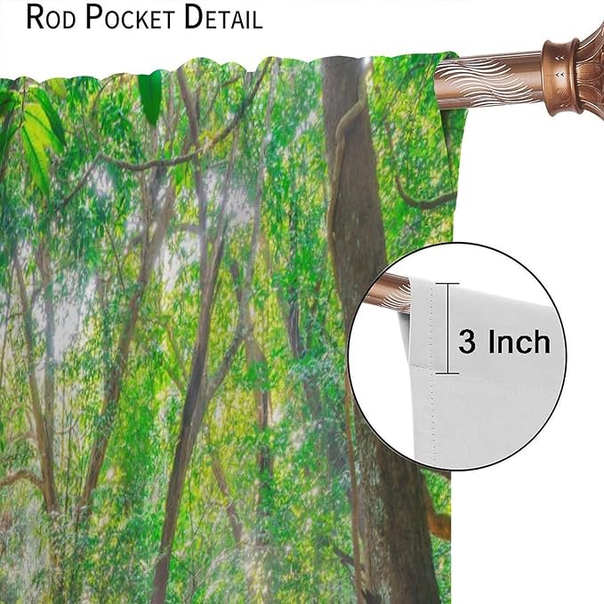 Forest Waterfall Blackout Curtains, Scene Nature Theme Mountain Stream Scenery Print Window Drapes, for Bedroom Living Room 42" W X 45" L