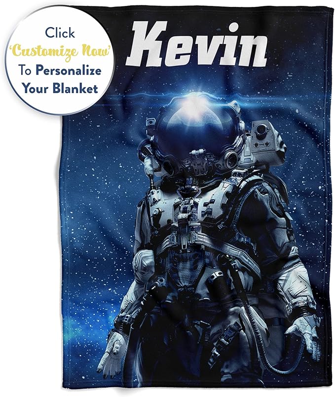 Personalized Astronaut Kids and Adult Blanket | Soft Warm Fleece Throw | Custom Space Travel Blanket | 60x80 (Space V5, Fleece)