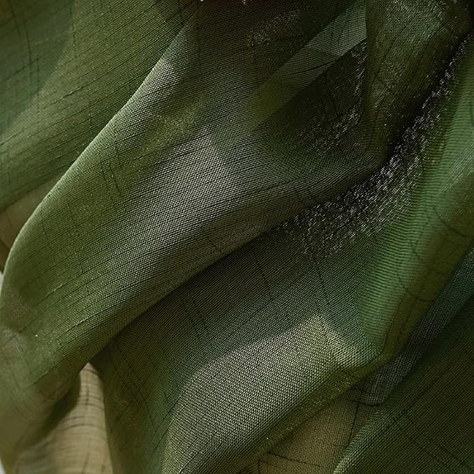 Dark Green Linen Look Pinch Pleated Sheer Curtains 108 Inches Long 2 Panels, 50 Inches Width, Rustic Textured Light Filtering Drapes, Olive Floor to Ceiling Window Curtain with Hooks