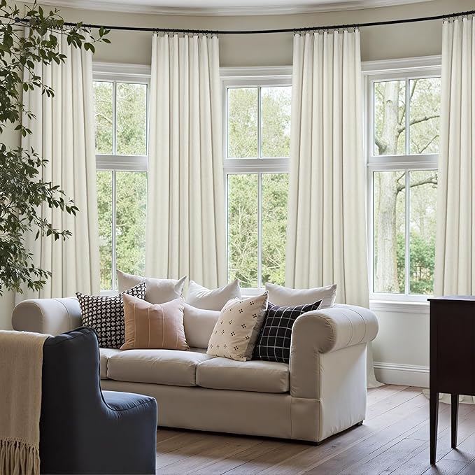 Blackout Curtains 94 Inches Long Custom Rustic for Living Dining Room Darkening Faux Linen Curtains Drapes Weather Burg Thermal Insulated Sound Draft Cold Warm Blocking Curtain No Light Cream Back Tab