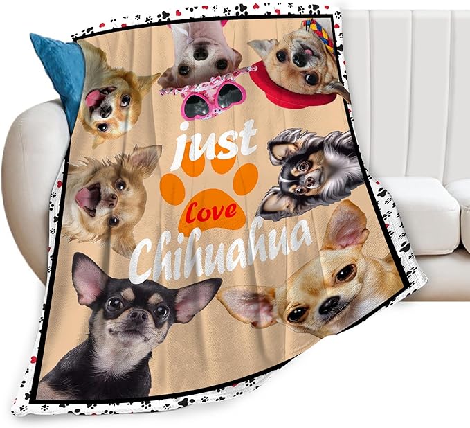 Chihuahua Blanket Funny Chihuahua Dog Gifts for Girls Boys Woman Kids Dog Lover Throw Blankets Soft Blanket Warm Fleece Flannel Plush Blankets for Bed Sofa Couch 60"x80"