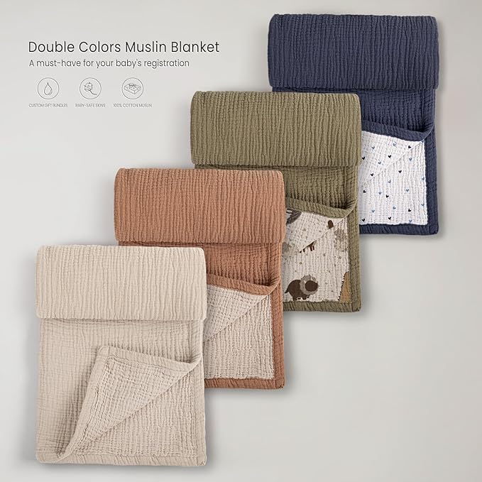 lulumoon Baby Blanket for Newborns: Muslin Swaddle for Receiving Neutral - Crib Quilt for Travel Boy & Girls 30"x40"(Blue)