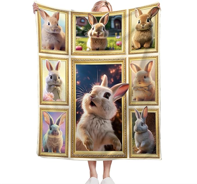Rabbit Blanket Bunny Gifts for Girls Boys Woman Kids Rabbit Lover Throw Blankets Soft Blanket Warm Fleece Flannel Plush Blankets for Bed Sofa Couch 60"x80"
