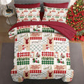 7 Pcs King Size Christmas Comforter Set with 2 Pillowcases & 2 Shams, Winter Xmas Plaid Bedding for Kids and Adults, Cute Snowman Reindeer Bed in a Bag with Flat Fitted Sheet