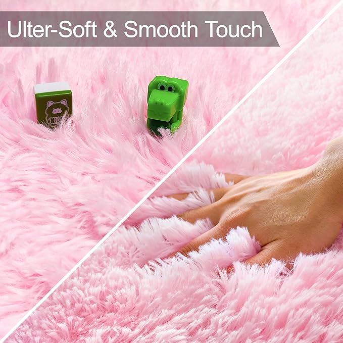 Fluffy Pink Rugs for Bedroom Girls, 5x8 Soft Fuzzy Area Rug Shag Carpet for Kids Room Playroom Nursery Living Room Dorm, Washable Plush Shaggy Rug Play Mat for Kids Baby Boys Teen