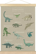 BCUANGD Dinosaur Dino Wall Decor - Beige Baby Toddler Boys Room Wall Art Poster Hanger with Wood Frames, Inspirational Wall Hanging Canvas Decor for Kids Room Nursery Bedroom, 12x16 Inches