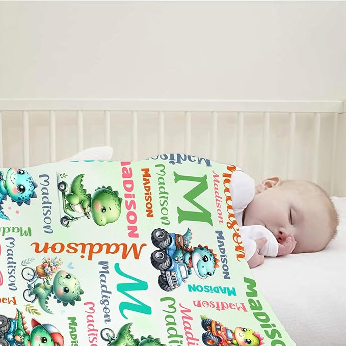Custom Dinosaur Truck Blanket for Kids - Personalized Funny Dinosaur Gifts with Name - Plush Soft Warm Lightweight Flannel Throw Sheet Decor for Boys Girls Toddler Newborn Crib Nap Couch - 30"X40"