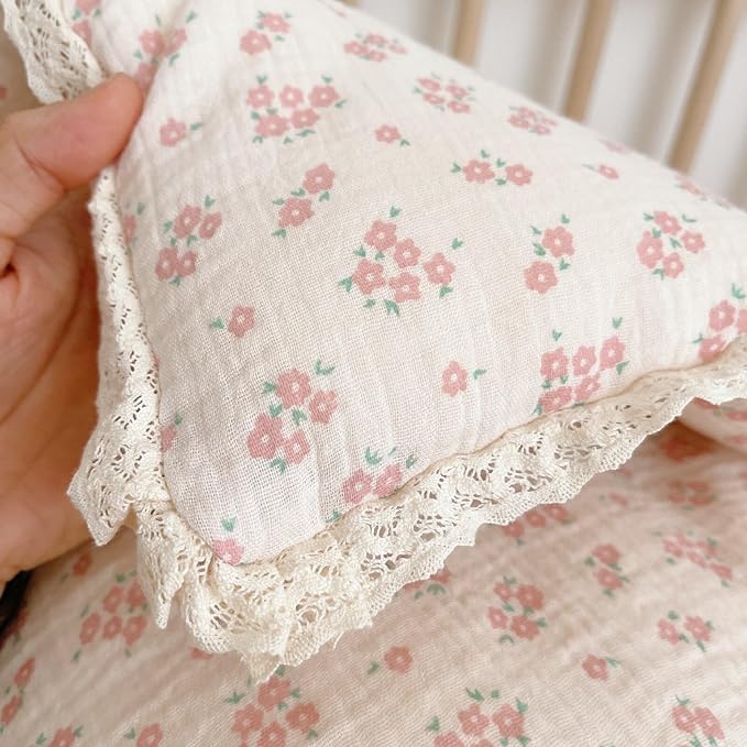 BuLuTu Toddler Quilted Blankets Muslin Cotton Kids Blanket Reversible Pink Floral Toddler Blanket for Stroller Travel Soft Lightweight Baby Quilt, Galsang Pattern, 60"x78"