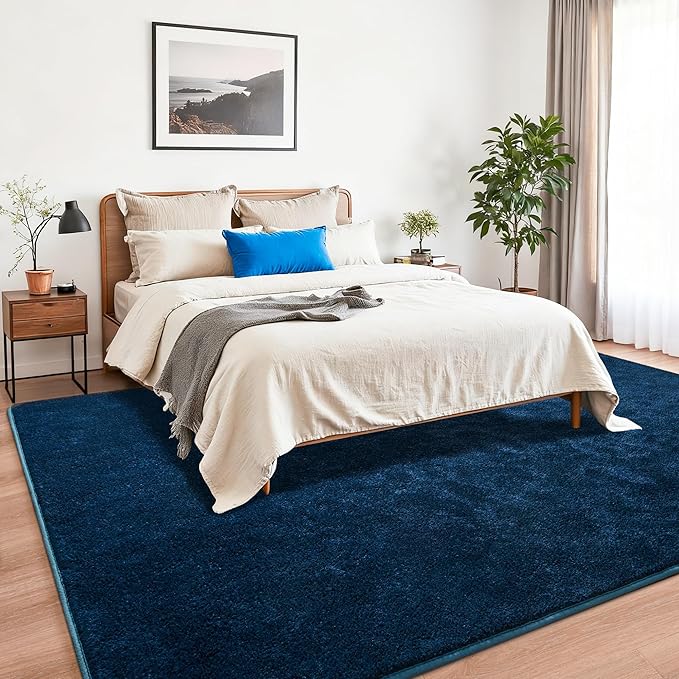Chicrug 4x6 Minimalist Washable Area Rugs for Bedroom Living Room Classroom, Modern Soft Memory Foam Rug for Kids Nursery, Low Plie Indoor Carpet for Dorm Dining Office Bedside Room Decor, Navy Blue