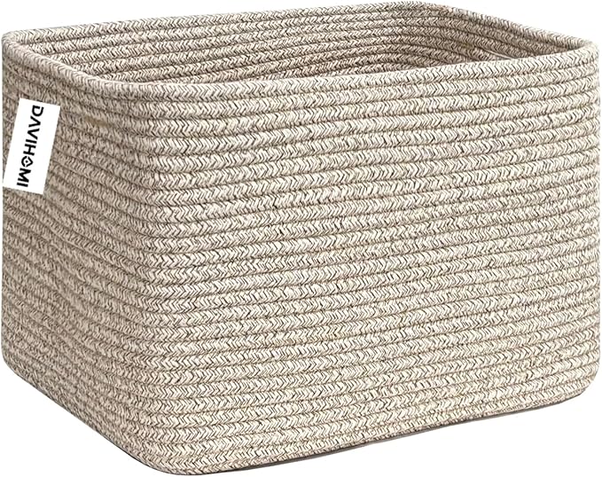 Small Woven Cotton Rope Basket for Organizing, Gift Baskets for Handles, Empty Gift Baskets, Toy Basket for bins|13.5" x 11" x 9.5" home decor for Living Room, Bathroom（All Brown）