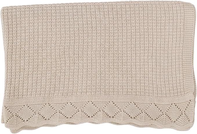 Baby Knit Blanket, 100% Cotton Waffle Patterns, Soft, Cozy, Lightweight Swaddle for Newborn & Infant Swaddling Beige Neutral, Perfect Baby Shower Ideas Beige 30x40