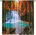 Autumn Forest Waterfall Blackout Curtains, Fall Leaves Trees Jungle Country Nature Landscape Window Drapes, for Bedroom Living Room 42" W X 54" L