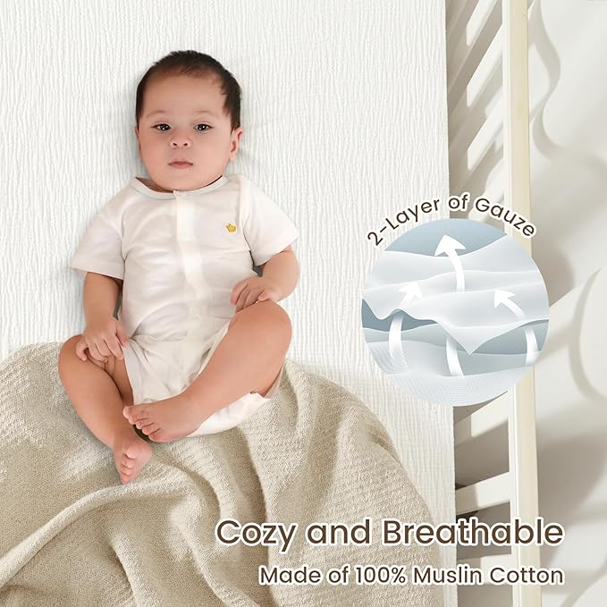 david's kids Muslin Crib Sheets for Girls, 2 Pack 100% Cotton Soft Breathable Fitted Baby Sheet Set, Standard 52"x28" Crib and Toddler Mattress, Snow White & English Rose