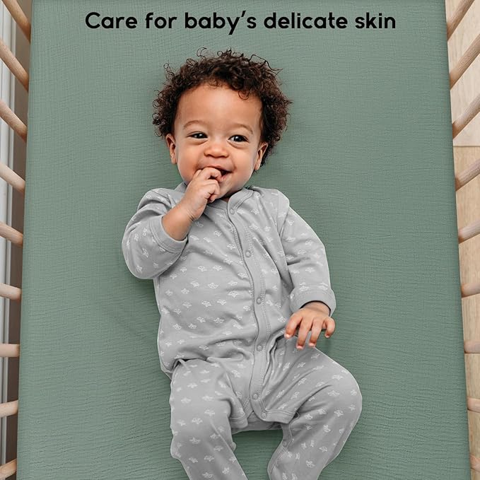 Yoofoss Muslin Crib Sheets for Boys Girls 100% Cotton Fitted Baby Crib Sheet 2 Pack Soft and Breathable for Standard Crib Mattress & Toddler Mattress 52"x28"