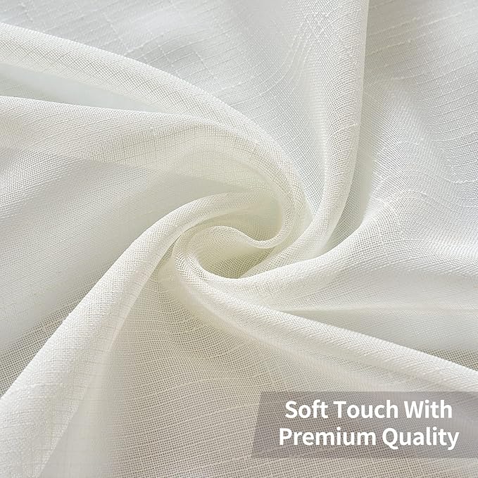 MIULEE 2 Panels Natural Linen Semi Sheer Window Curtains - Elegant Solid Ivory Drapes with Grommet Top - Voile Panels for Bedroom & Living Room (52X96 Inch)