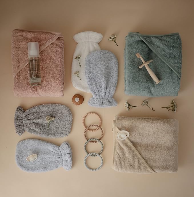 mushie Baby Hooded Towel | Organic Cotton (Fog)