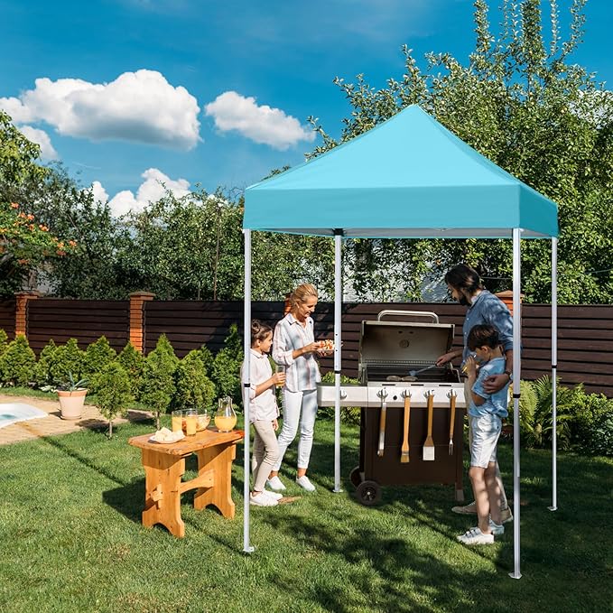 EAGLE PEAK 5x5 Pop Up Canopy Tent Instant Outdoor Canopy Easy Set-up Straight Leg Folding Shelter, Light Blue
