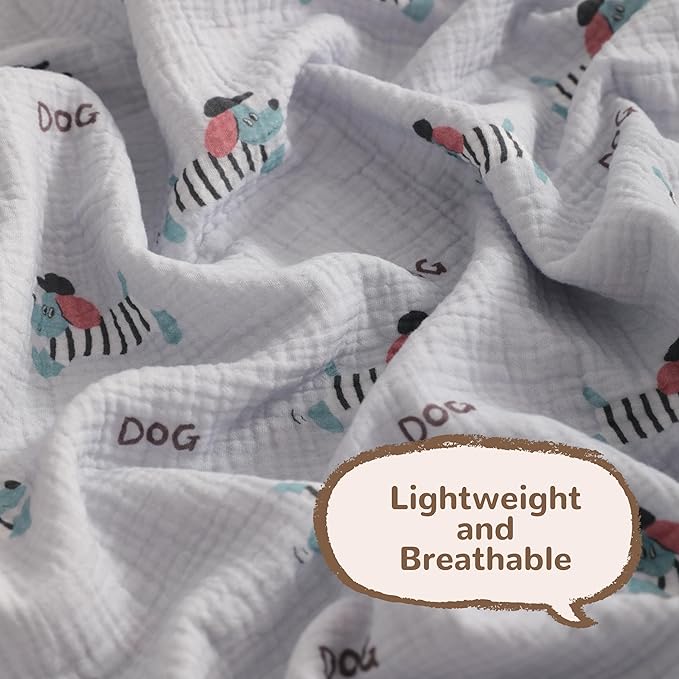 NTBAY 4 Layer Muslin Cotton Toddler Blanket, 42x60 Soft and Breathable Receiving for Newborns and Infants, Perfect for Crib, Stroller, Travel, Lightweight Nursery Blanket, Striped Dog