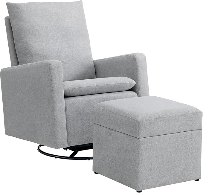 Soho Baby Everlee Upholstered Glider and Ottoman Set, Light Gray