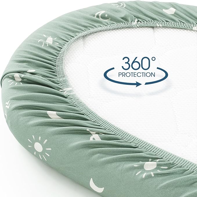 GRSSDER Stretchy Ultra Soft Fitted Bassinet Sheet Set 2 Pack, Universal Fit for Bassinets Baby Cradle Moses Basket Oval Rectangle Mattress Safe and Snug, Sunny Holiday Stylish Print