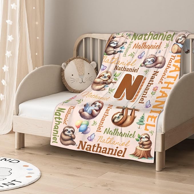 Personalized Custom Sloth Preschool Blanket Gifts for Baby Toddler Kids Boys Girls - Customized Sloth Super Soft Lightweight Flannel Sheets Decor for Crib Nap Couch - 30"x40" for Baby/Pets