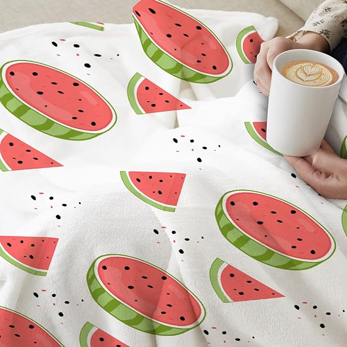 Thuswarm Watercolor Watermelon Fruit Print Flannel Throw Blanket Warm Cozy Soft Funny Print Blankets for Bed Couch Sofa Room Decoration Gifts 50”×40” Small for Kid
