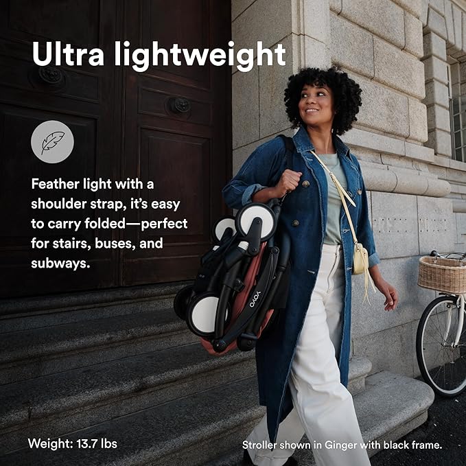 Stokke YOYO3 Stroller from 6 Months - Includes White Frame, Stone Seat Cushion & Stone Canopy - Folds in & Out in a Flash - Light & Compact - Carry-On Compatible