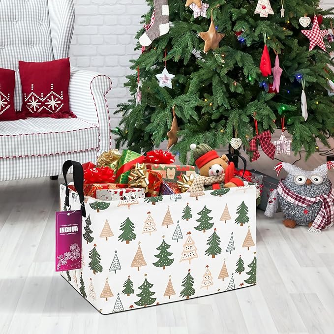 Rectangular Storage Basket Fabric Organizer Bin for Toys,Books,Clothes,Gifts,Pets-Perfect for Home,Office,Nursery,Dorm,Shelf(Rec-pine tree)