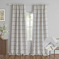 MYSKY HOME 100% Blackout Navy Blue Plaid Linen Farmhouse Curtains 95 Inches Long for Dining Room Double Layer Thermal Insulated Striped Print Drapes with Rod Pocket Back Tab, 2 Panels, Wide 52 Inch