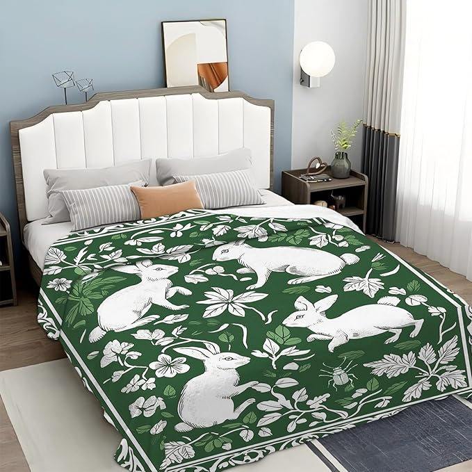 Tijuboni Rabbit Throw Blanket - Botanical Hare Insect - Bunny Gifts for Girls Women Boys Men Kids Adults Soft Flannel Fleece Blanket for Couch Sofa Bed Home Decor 40"x50"