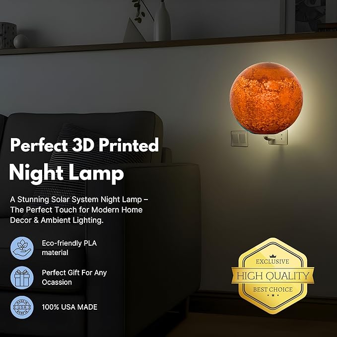 Moon Night Lights | Night Lamp LED Light | 3D Solar System NightLight, Planet Home Décor, Space Nursery, Kids Room, Space Gift, Birthday Gifts, Bedroom Decorations (Mercury, 5 Inch)