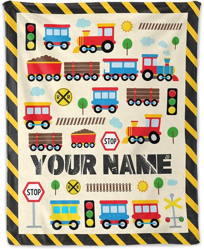 Custom Train Blanket for Train Lovers - 50" x 60" Inches Warm Cozy Throw Blanket Gift - Yellow Cute Throw for Sofa, Work, Living Room