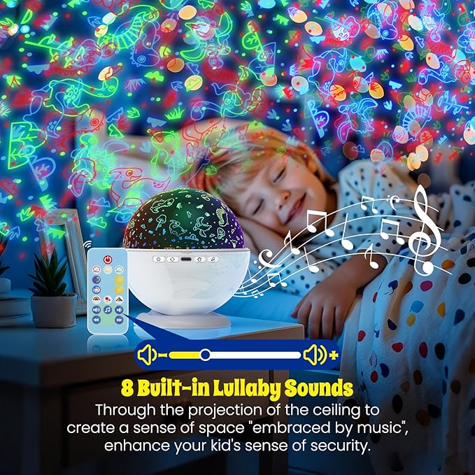 Night Light Projector,Night Light for Kids Room with Remote and Timer,360° Rotation,3 Projection Films,18 Light Modes,8 Lullaby Songs,Kids Night Lamp, Birthday Christmas Gifts for Boys Girls (white)