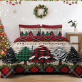 Christmas King Size Quilt Set, Black Red Plaid Lightweight Bedspread Coverlet with Pillow Shams for Kids and Adults, Retro Colorful Pine Tree 3 Pcs Bedding Bed Cover