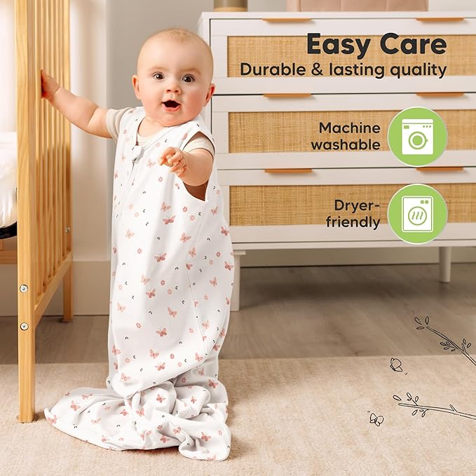 2-Pack Baby Sleep Sacks,Zipper Wearable Blanket - 0.5TOG Organic Cotton,Lightweight,Soft Cozy Toddler Sleeping Sack 12-24 months,Easy to Wear Large Newborn Transition Swaddles Sleepsacks (Butterflies)