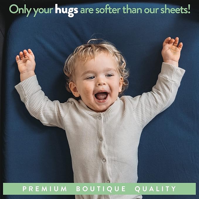 Joey + Joan Bassinet Sheets for Chicco LullaGo Nest & Primo Portable Bassinet, Close to You 3-in-1 and Next2Me Bedside Bassinet 100% Cotton Dusty Blue + Navy 2 Pack