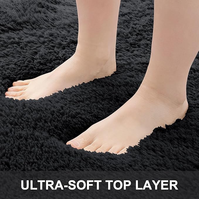 OLANLY 2x3 Machine Washable Small Bedside Rug, Soft Fluffy Shaggy Entryway Throw Rugs for Bedroom, Living Room, Indoor Floor Carpet for Kids Girls and Boys, Nursery Rooms, Home Decor Aesthetic, Black