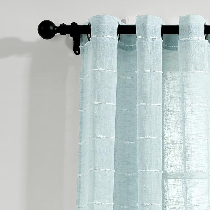 Lush Decor Farmhouse Textured Grommet Sheer Window Curtain Panel Pair, 38"W x 84"L, Blue