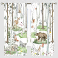 YCness Woodland Animals Curtains, Wild Animals Watercolor Forest Bear Deer Fox Rabbit Floral Nature Window Treatments for Bedroom Kitchen Nursery Living Room Drapes, 42x63 Inch