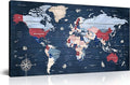 ZHAOSHOP World Map Wall-Art for Living Room - Blue Wall Decor for Teen Bedroom - Large Canvas Wall Art Stretched and Framed Ready to Hang Size 47" x 23"