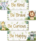 Woodland Nursery Decor, Jungle Safari Animals Boysroom Wall Sign Art, Motivational Bedroom Decorations for Kids Boys, 4 Pieces Wood Sign, 3.9x11.8 In-A04
