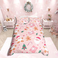 Feelyou Merry Christmas Bedding Set Cookies Candy Duvet Cover Set for Kids Boys Girls PinkChristmas Comforter Cover Quilt Cover Bedroom Collection 3Pcs Queen Size,No Comforter