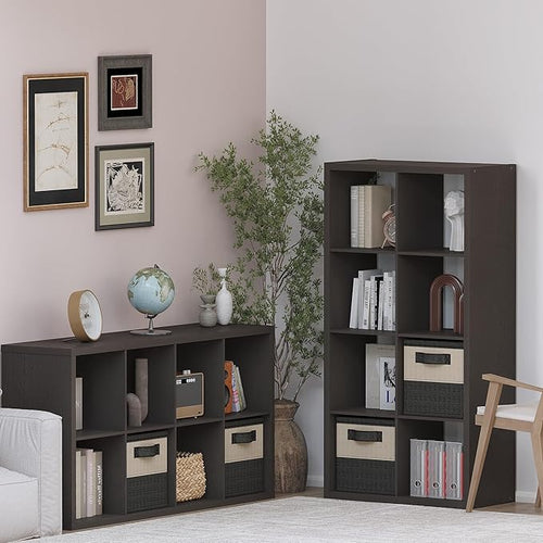 14.6" x 30" x 57.9" Eight Cubes Storage Shelf, Wooden Cube Storage Organizer with 8 Cubbies, 8 Cubbies Shelf for Bedroom, Office, Living Room, Playroom, Dark Brown