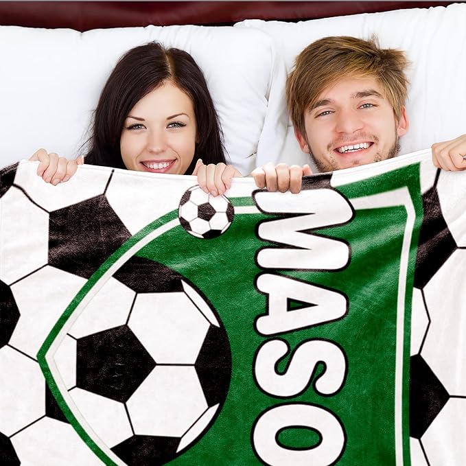 Personalized Soccer Blanket with Name for Boys, Custom Name Blanket for Kids, Soft Flannel Soccer Toddler Blanket Customized Gift for Birthday Christmas Baby Shower Newborn Gift 60/in X 80/in