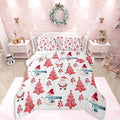 Feelyou Merry Christmas Comforter Set All Season Xmas Tree Snowman Bedding Set with 2 Pillow Cases Santa Claus Microfiber Kids King Bedclothes Bedroom Decor Duvet Quilt Breathable Soft