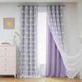 MYSKY HOME Girls Curtains for Bedroom Lilac Curtains 90 Inches Long Nursery Curtains White Pom Pom Sheer Curtains for Dining Room Grommet Double Layer Toddler Room Darkening Window Panels W52 X L90