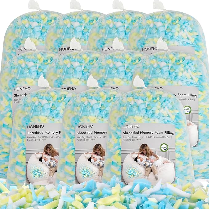 55lbs Shredded Memory Foam Bean Bag Filler, Soft and Convenient Bean Bag Filling Pillow Stuffing for Beanbag, Couch, Cushion, Stuffed Animals, Dog Bed, Arts Crafts