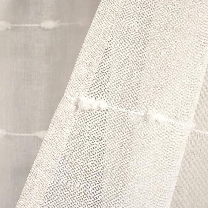 Lush Decor Farmhouse Textured Grommet Sheer Window Curtain Panel (Single Panel), 115"W x 84"L, Beige