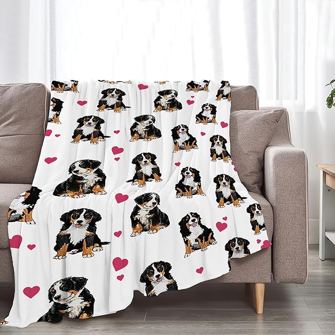 Bernese Mountain Dog Blanket Bernese Mountain Dog Gifts and Decor Cute Dog Throw Blanket Dog Blanket for Girls Women Kids Adults Soft Warm Cozy Fleece Blanket for Couch Sofa Bed 50"x40"