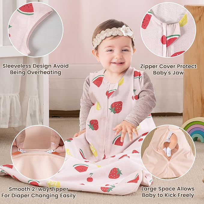 PHF Soft Baby Sleep Sack 18-24 Months 100% Organic Cotton Wearable Blanket, 2-Way Zipper 0.5 TOG Toddler Sleeping Sack 3 Pack, Comfy Sleep Bag for Baby Boys Girls, Lemon (X-Large)